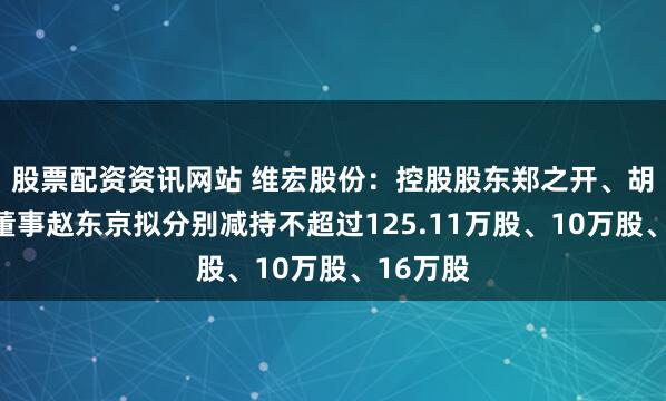 股票配资资讯网站 维宏股份：控股股东郑之开、胡小琴、董事赵东京拟分别减持不超过125.11万股、10万股、16万股